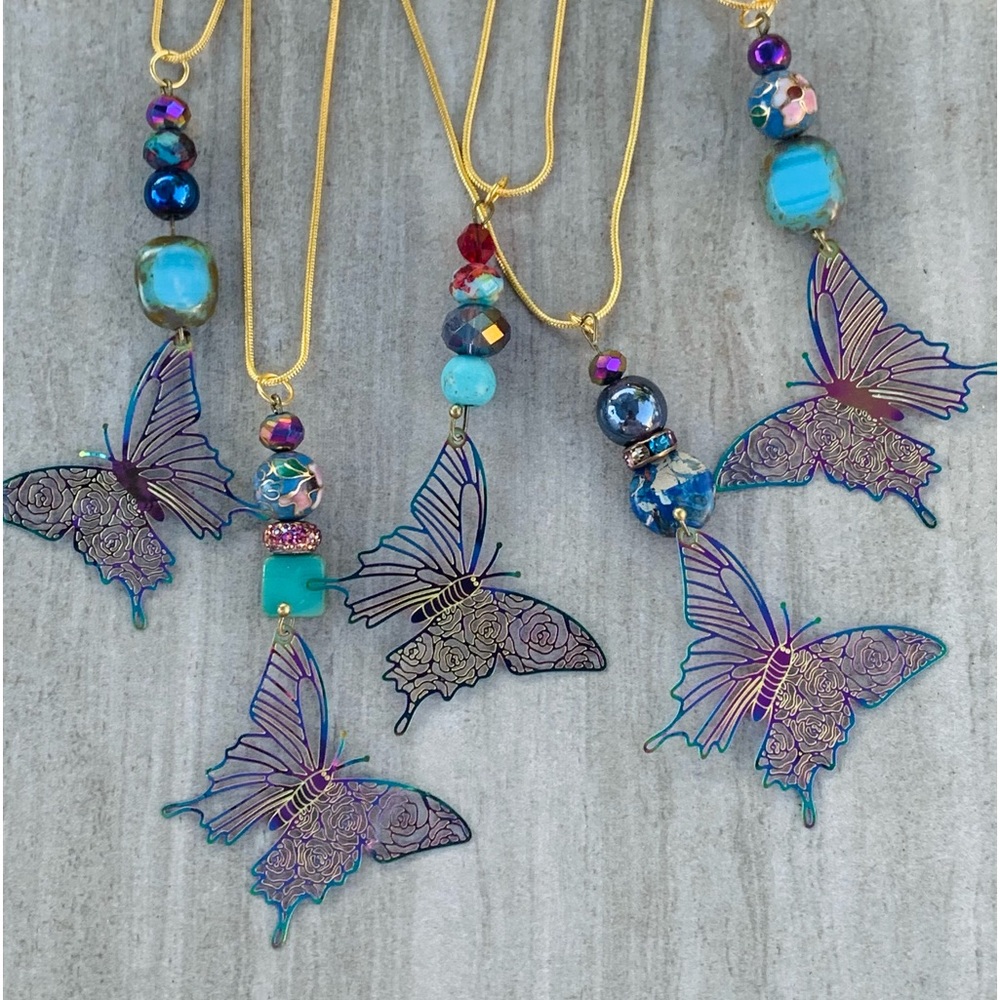 Rainbow Metal Butterfly necklace.
